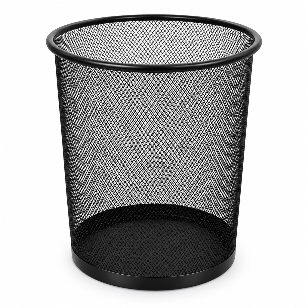 Metal Mesh Round Dustbin - Open-Top Waste Storage,  7.48" × 12.80" × 10.43"