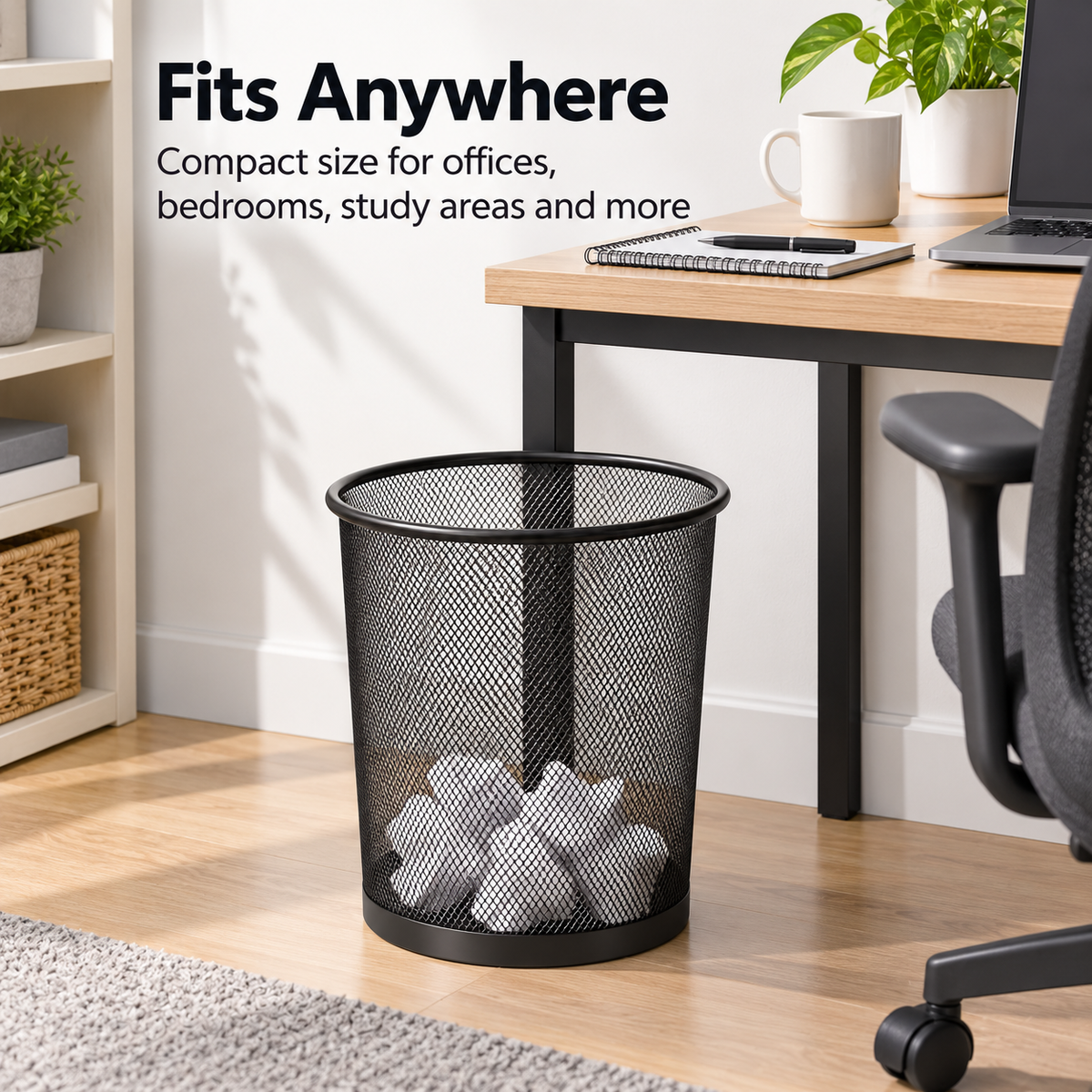 Metal Mesh Round Dustbin - Open-Top Waste Storage,  7.48" × 12.80" × 10.43"