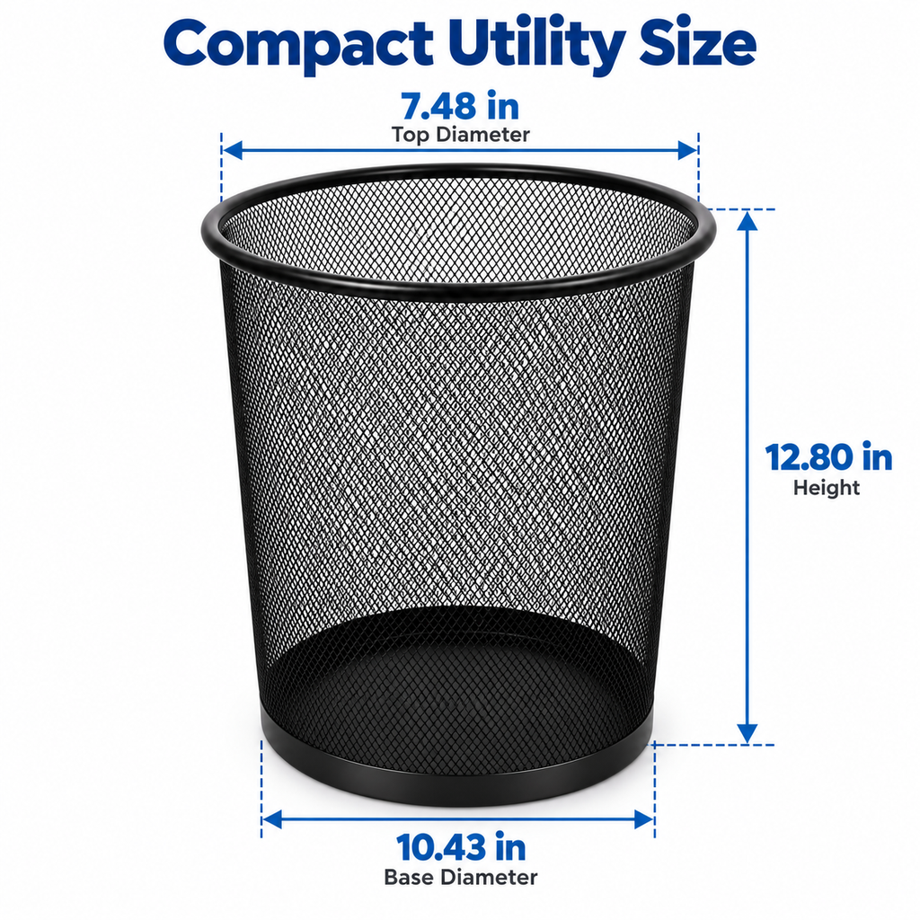 Metal Mesh Round Dustbin - Open-Top Waste Storage,  7.48" × 12.80" × 10.43"