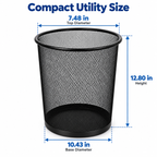 Metal Mesh Round Dustbin - Open-Top Waste Storage,  7.48" × 12.80" × 10.43"