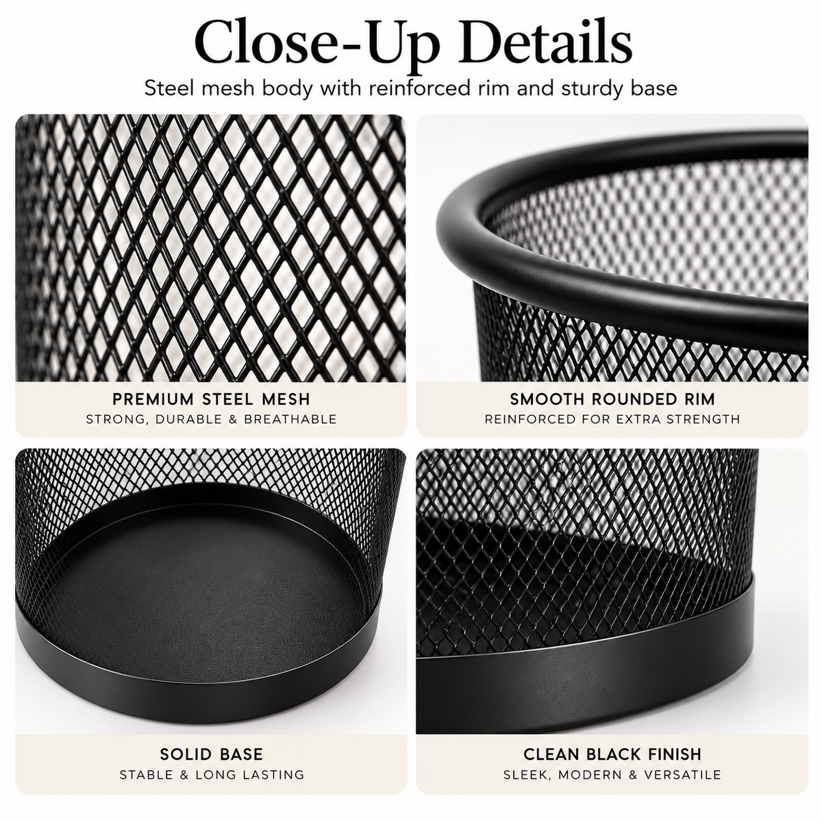 Metal Mesh Round Dustbin - Open-Top Waste Storage,  7.48" × 12.80" × 10.43"