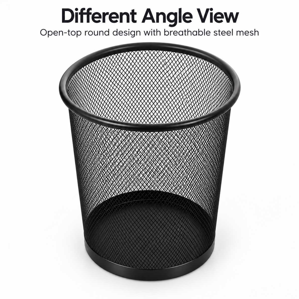 Metal Mesh Round Dustbin - Open-Top Waste Storage,  7.48" × 12.80" × 10.43"