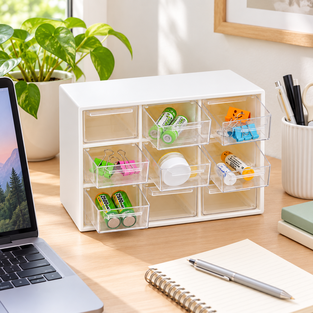 Nine-Drawer Storage Box - Clear Removable Drawers, 7.48" × 12.80" × 10.43"