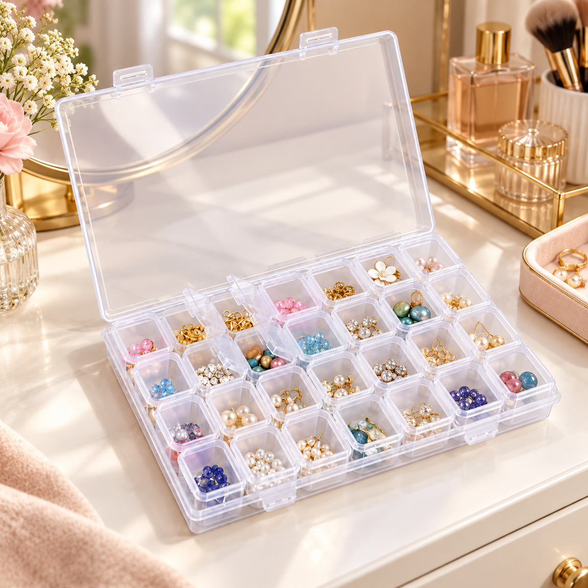 Twenty-Eight-Grid Jewellery Box - Clear Detachable Storage, 3.15" × 1.57" × 3.94"