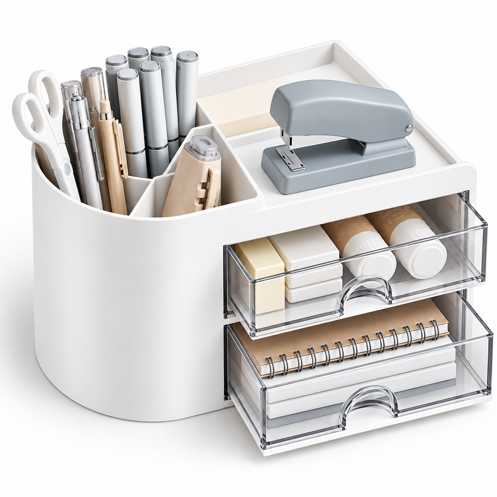 Pen Stand with 2 drawers - 7" x 3.75" x 4.13"