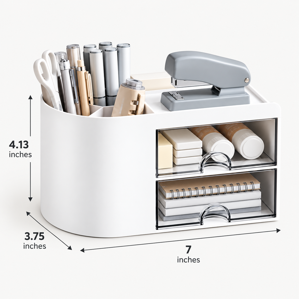 Pen Stand with 2 drawers - 7" x 3.75" x 4.13"