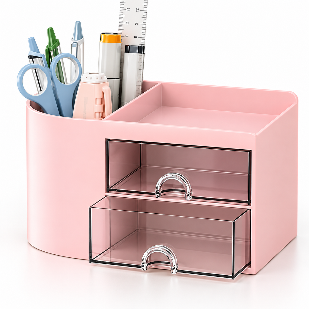 Pen Stand with 2 drawers - 7" x 3.75" x 4.13"