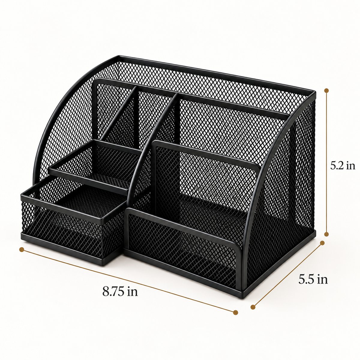 Metal Mesh Desk Organizer Pen Stand - 6 Compartments, 1 Drawer, 8.75" x 5.5" x 5.2"