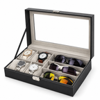 Watch and Glasses Storage Box - Separate Accessory Compartments, 12.99" × 7.87" × 3.15"