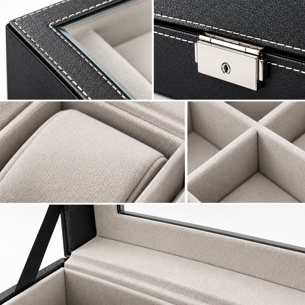 Watch and Glasses Storage Box - Separate Accessory Compartments, 12.99" × 7.87" × 3.15"