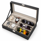 Watch and Glasses Storage Box - Separate Accessory Compartments, 12.99" × 7.87" × 3.15"