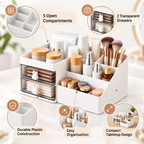 5 Compartments Cosmetics Organizer With 2 Drawers - Plastic, 10" x 6" x 4"