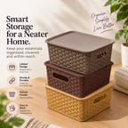 Multipurpose Storage Basket With Lid (Set of 3) - Diamond Pattern, Multicolor,  10" x 8" x 4"