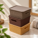 Multipurpose Storage Basket With Lid (Set of 3) - Diamond Pattern, Multicolor,  10" x 8" x 4"