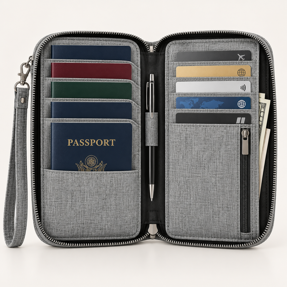 Passport Cover - Waterproof Fabric, 5 large slots - 9.5" x 5.5" x 1"