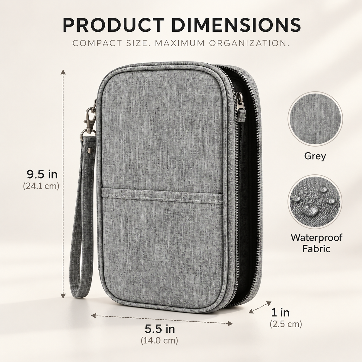Passport Cover - Waterproof Fabric, 5 large slots - 9.5" x 5.5" x 1"