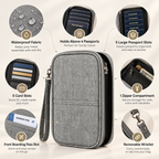 Passport Cover - Waterproof Fabric, 5 large slots - 9.5" x 5.5" x 1"