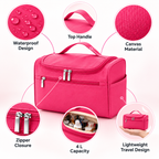 Canvas Cosmetic Travel Bag -  Waterproof,  9.8" x 6" x 6"