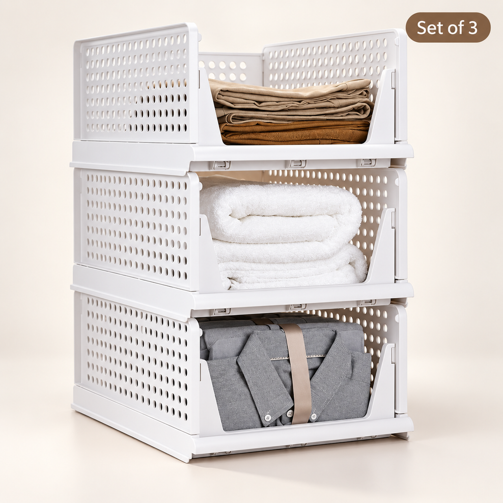 Shirt Storage Stacker for Wardrobe (Set of 3) - Large, Multipurpose, Foldable, 17.3" x 13.3" x 7.5"