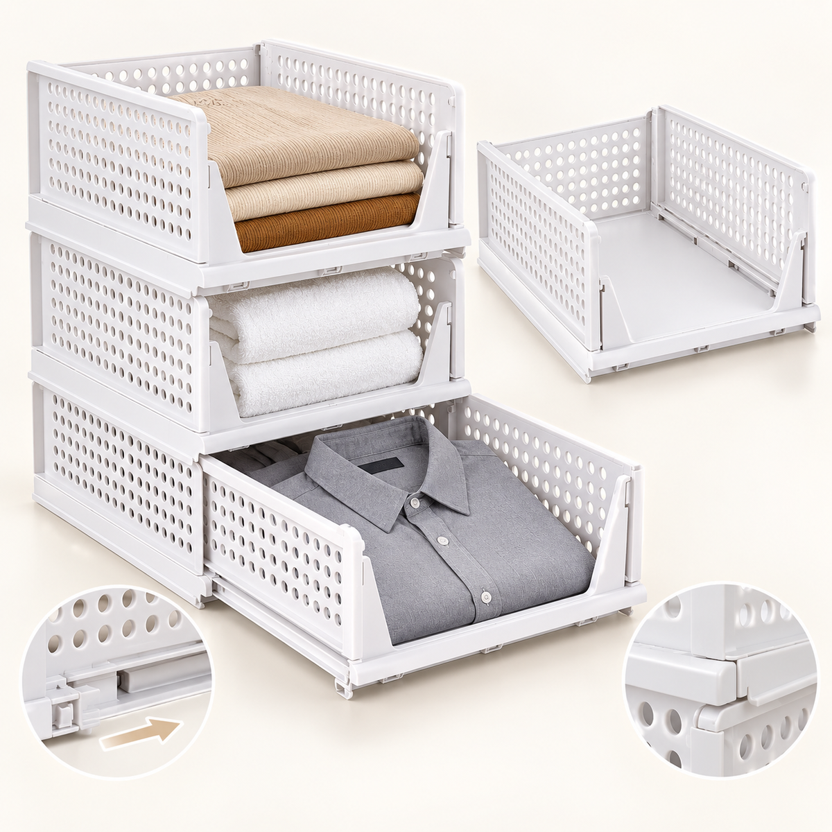 Shirt Storage Stacker for Wardrobe (Set of 3) - Large, Multipurpose, Foldable, 17.3" x 13.3" x 7.5"