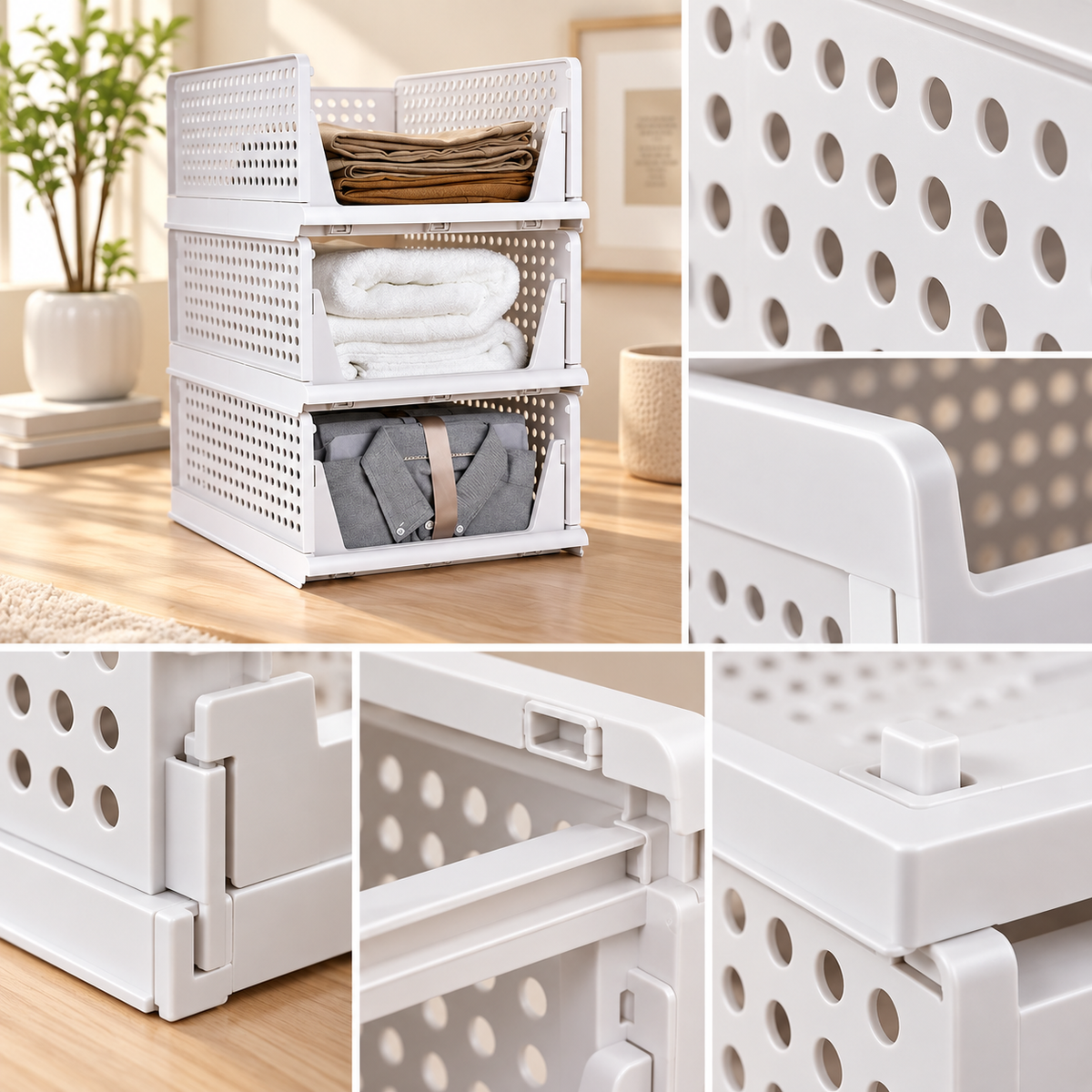 Shirt Storage Stacker for Wardrobe (Set of 3) - Large, Multipurpose, Foldable, 17.3" x 13.3" x 7.5"