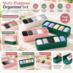 5 Compartment Socks Organizer Box (Pack of 4) - Stackable Plastic Storage, 10" x 3" x 2"