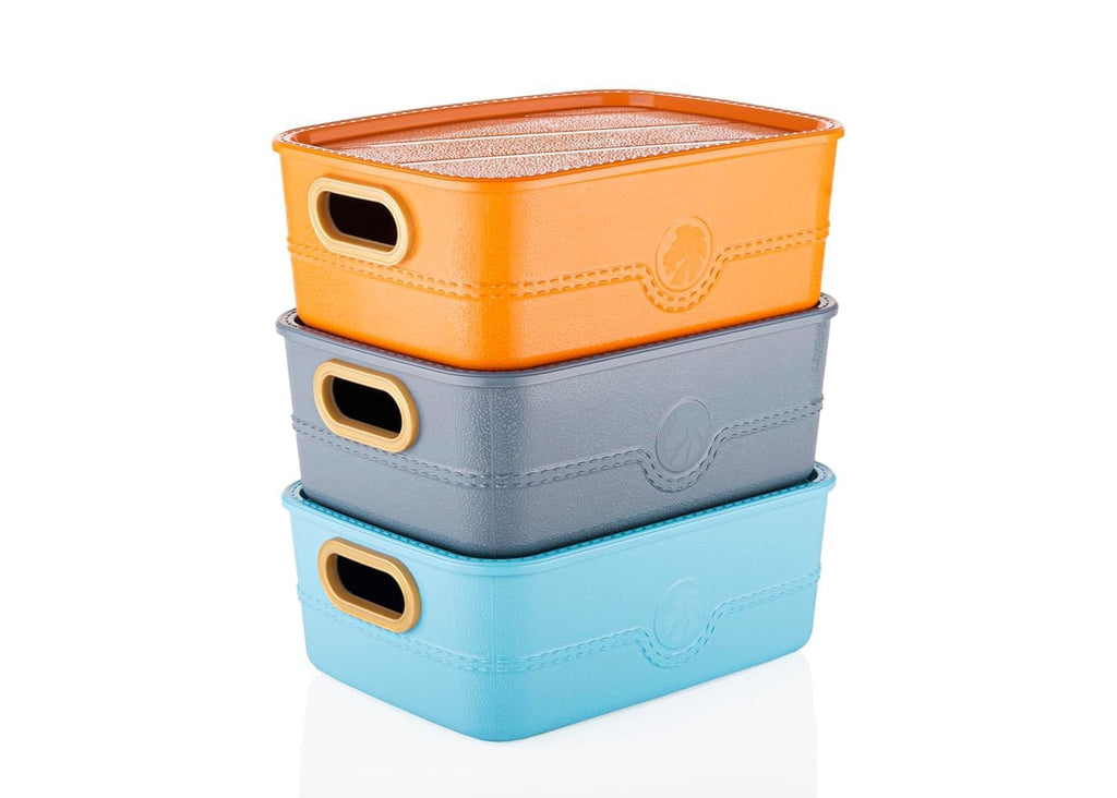 Storage Basket  (Set of 3) - Premium Leather Finish, Multicolor, 11" x 8" x 4"
