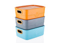 Storage Basket  (Set of 3) - Premium Leather Finish, Multicolor, 11" x 8" x 4"