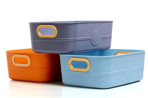 Storage Basket  (Set of 3) - Premium Leather Finish, Multicolor, 11" x 8" x 4"
