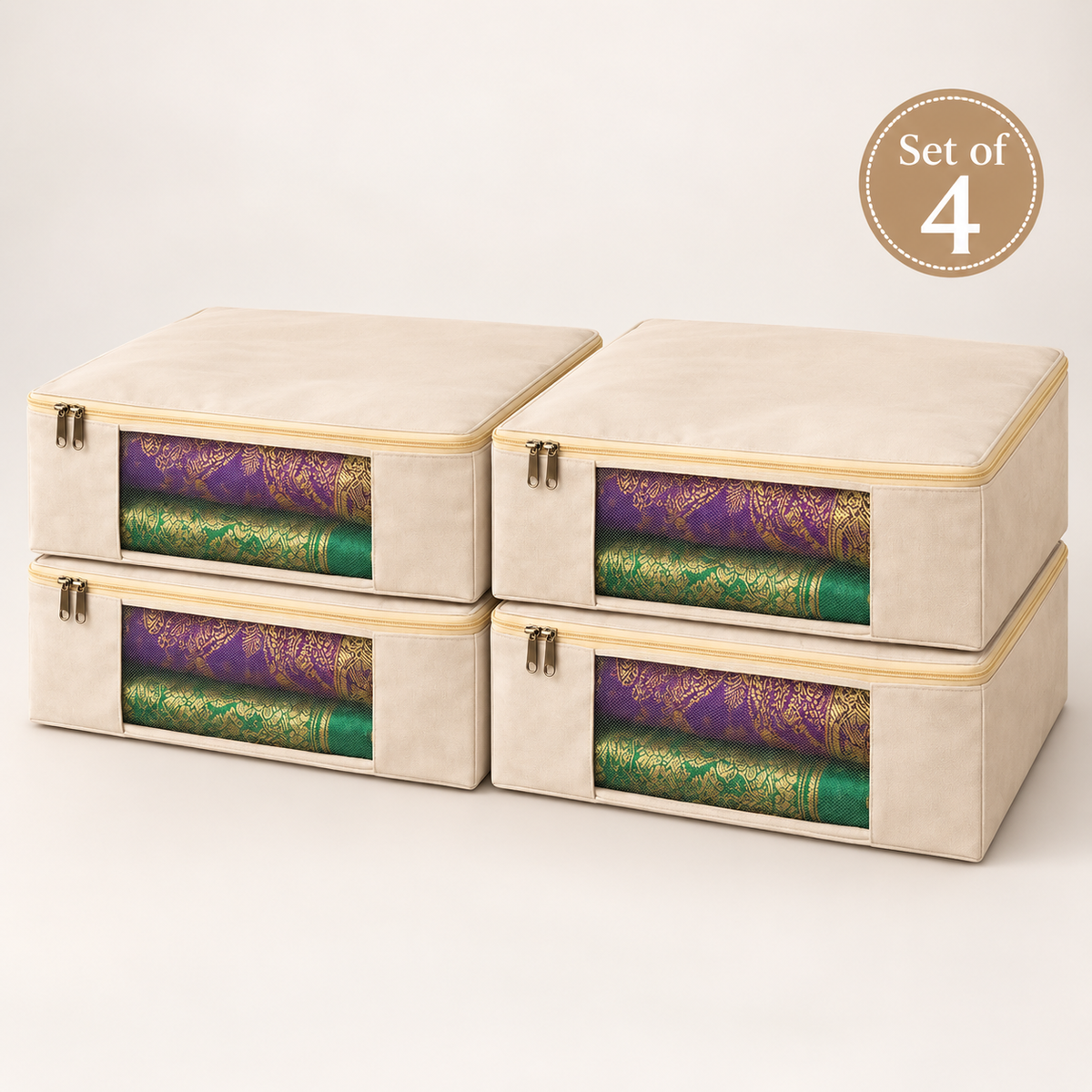 Cotton Canvas Cloth Storage Bag (Pack Of 4)
