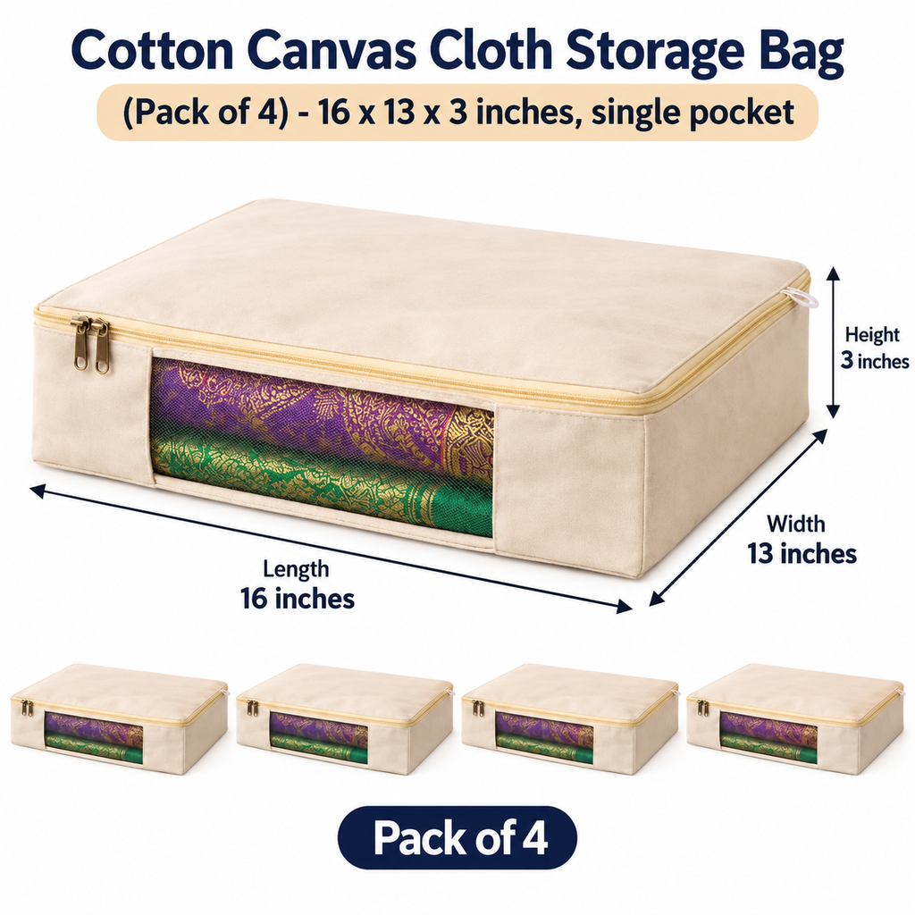 Cotton Canvas Cloth Storage Bag (Pack Of 4)