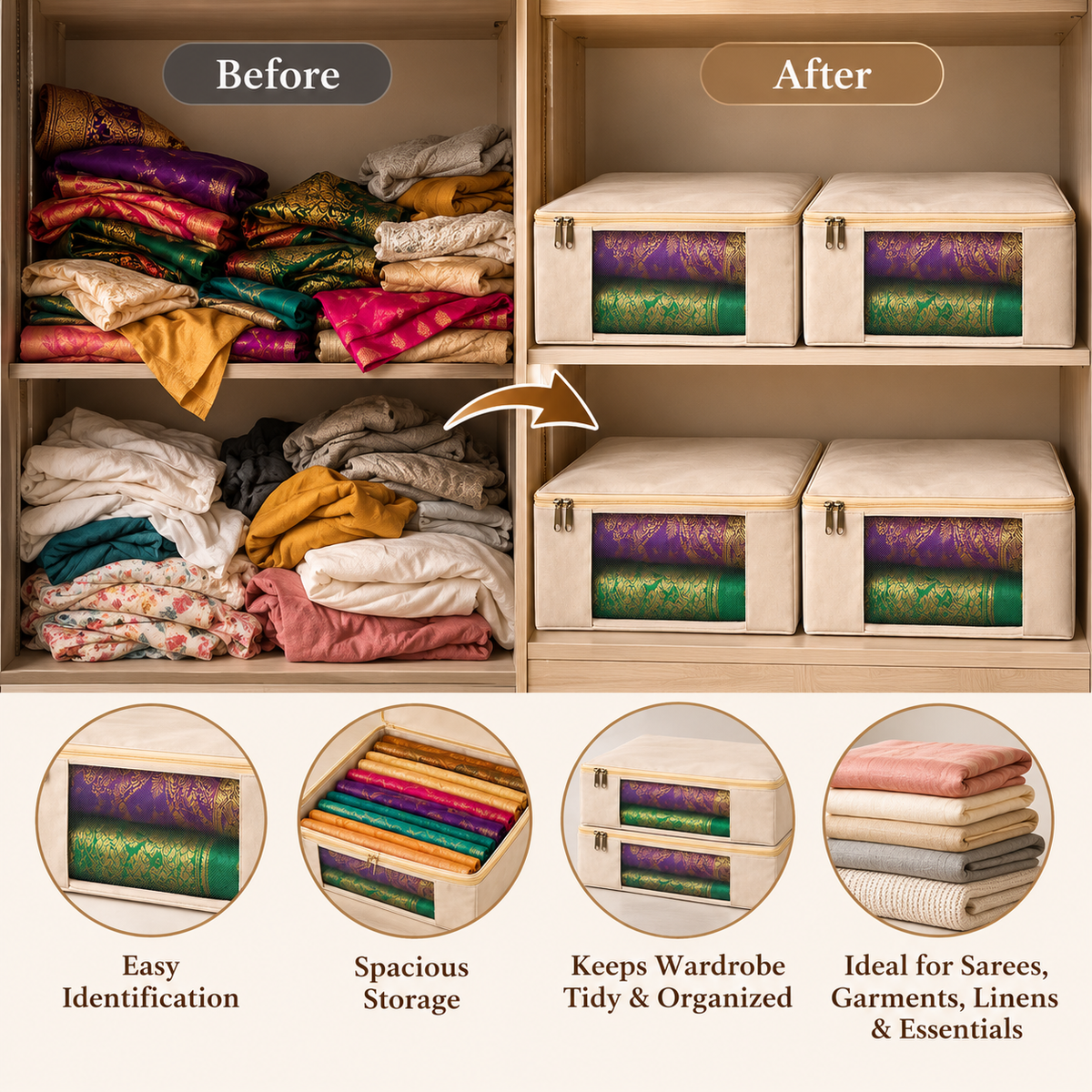 Cotton Canvas Cloth Storage Bag (Pack Of 4)