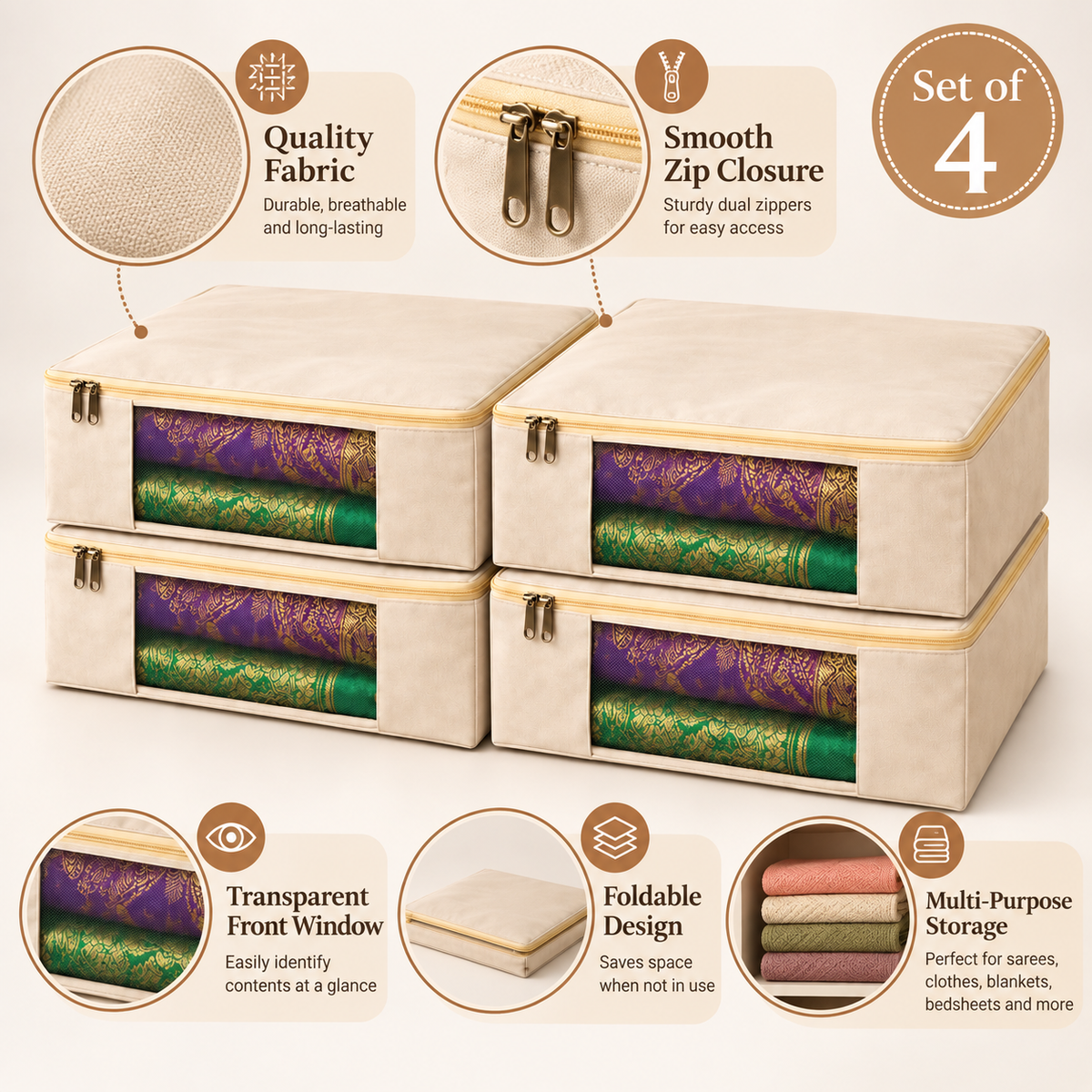 Cotton Canvas Cloth Storage Bag (Pack Of 4)