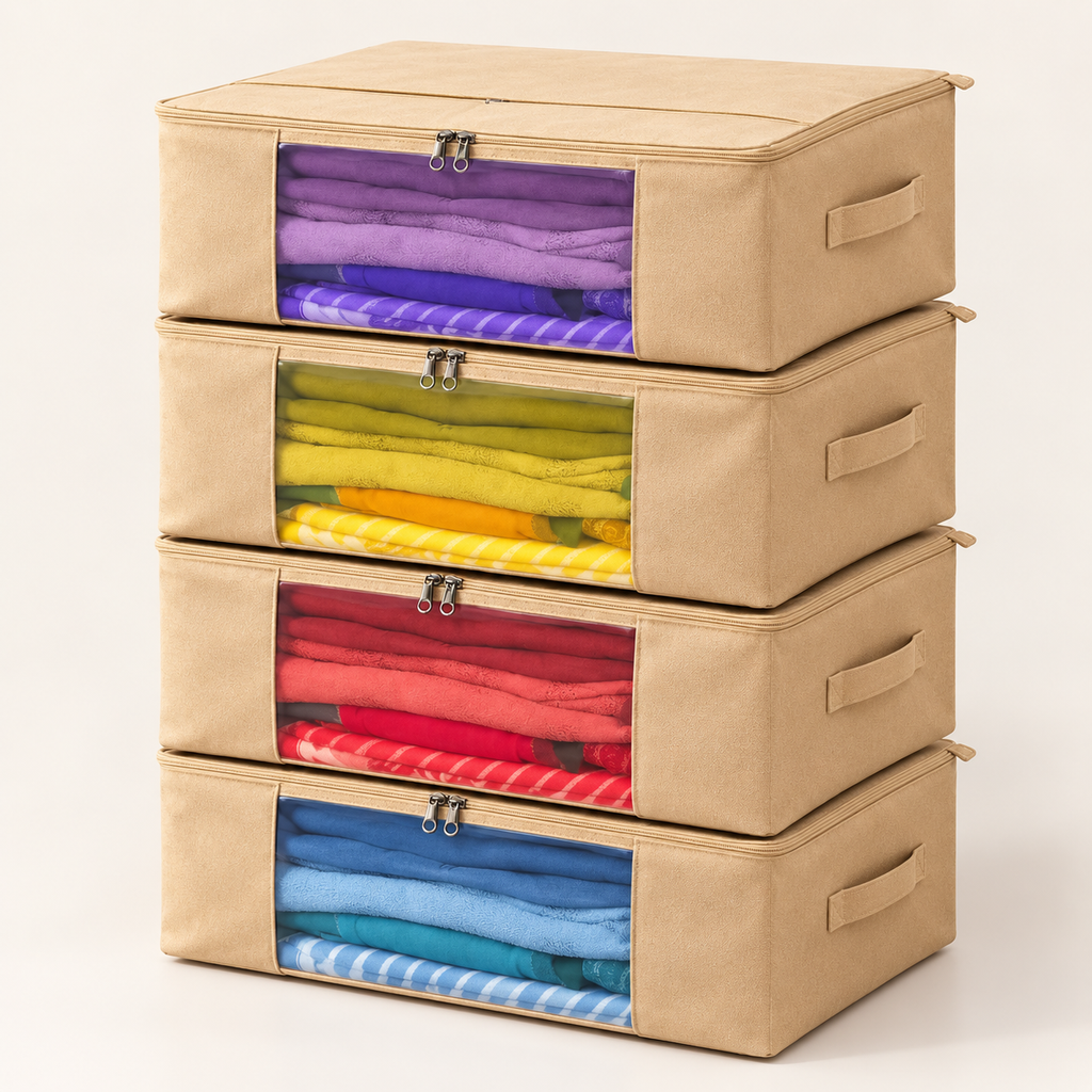 Cotton Canvas Multi-Purpose Storage Bag - Handle & Dual Pocket, 17" x 14" x 7"