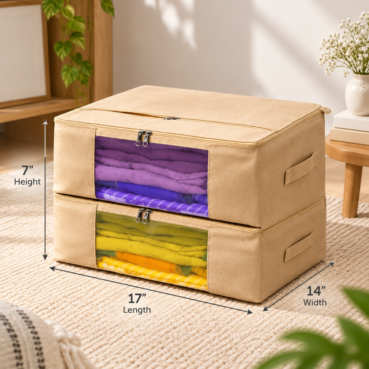 Cotton Canvas Multi-Purpose Storage Bag - Handle & Dual Pocket, 17" x 14" x 7"