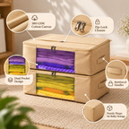 Cotton Canvas Multi-Purpose Storage Bag - Handle & Dual Pocket, 17" x 14" x 7"