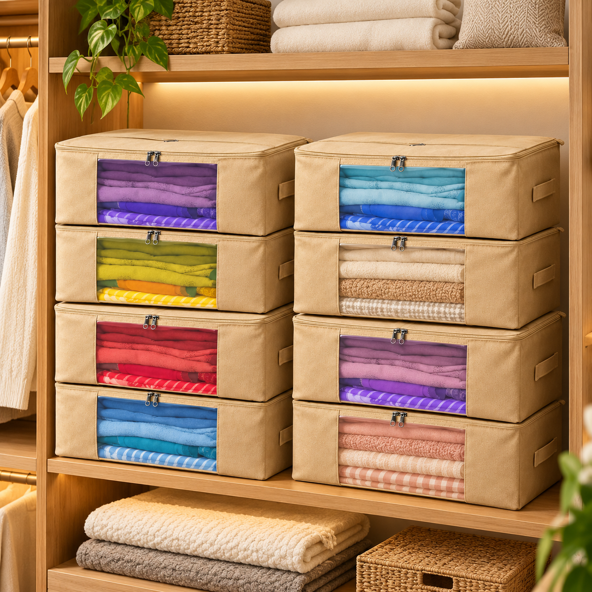 Cotton Canvas Multi-Purpose Storage Bag - Handle & Dual Pocket, 17" x 14" x 7"