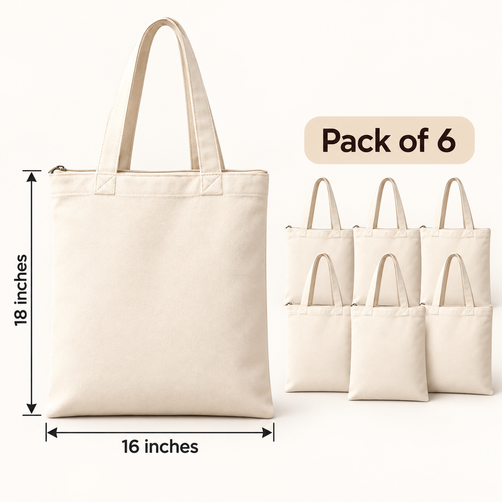 Cotton Canvas Tote Bag (Pack of 6) - 16" x 18"