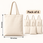 Cotton Canvas Tote Bag (Pack of 6) - 16" x 18"
