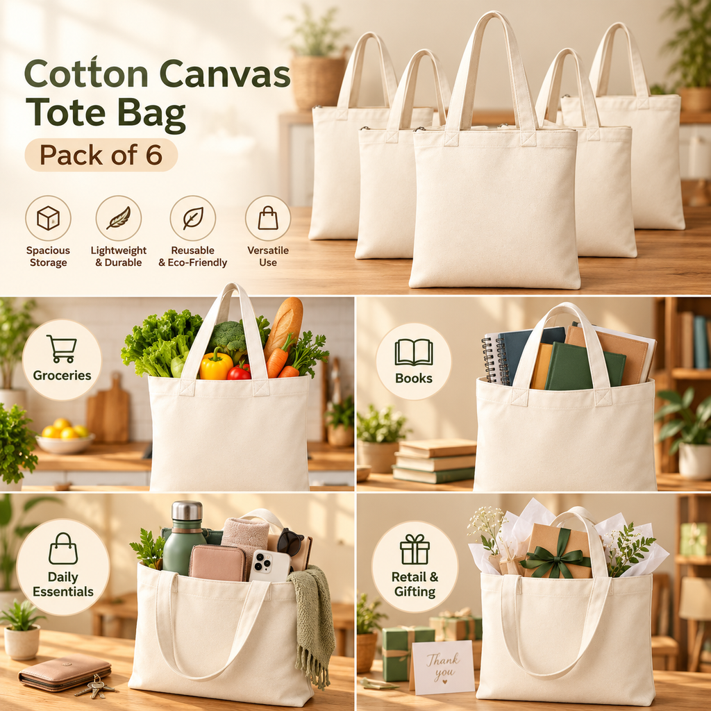 Cotton Canvas Tote Bag (Pack of 6) - 16" x 18"