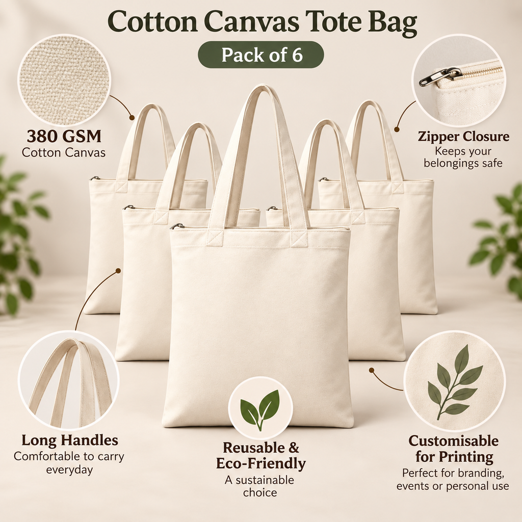 Cotton Canvas Tote Bag (Pack of 6) - 16" x 18"