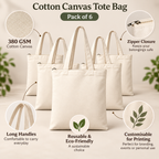 Cotton Canvas Tote Bag (Pack of 6) - 16" x 18"
