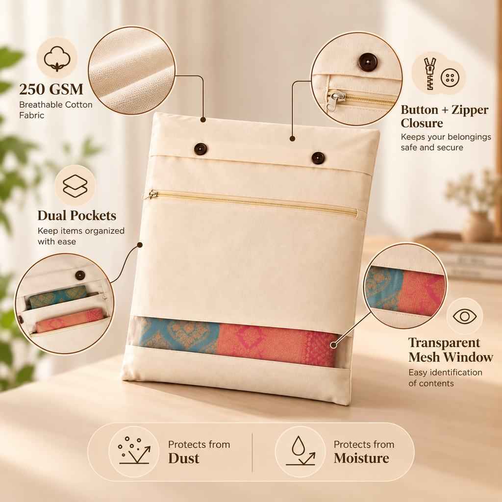 Cotton Covers with Double  (Pack Of 4) - Button Closure, 18" x 15"