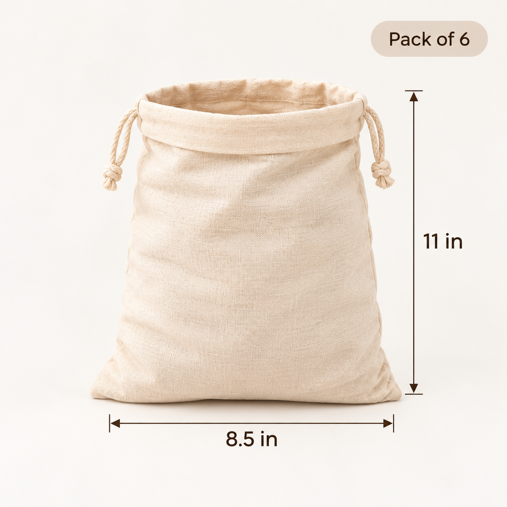 Cotton Drawstring Bag (Pack of 6) - 11" × 8.5"