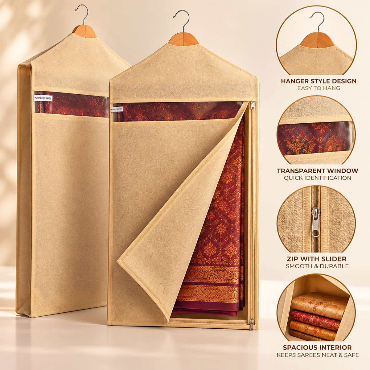 Cotton Hanging Saree Cover (Pack of 4) - 30" x 18"