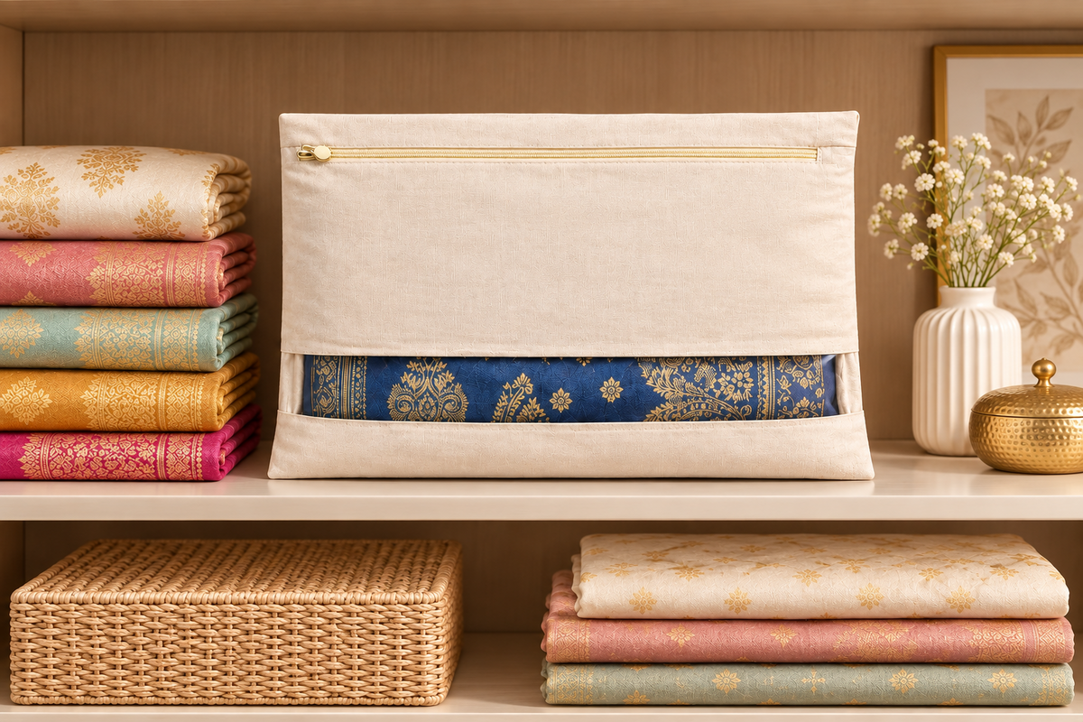 Cotton Saree Cover with Zip (Pack Of 6) - 16" x 14"