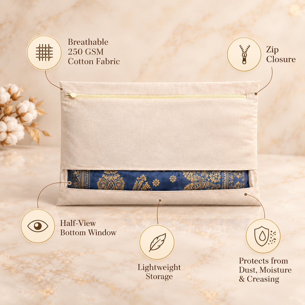 Cotton Saree Cover with Zip (Pack Of 6) - 16" x 14"