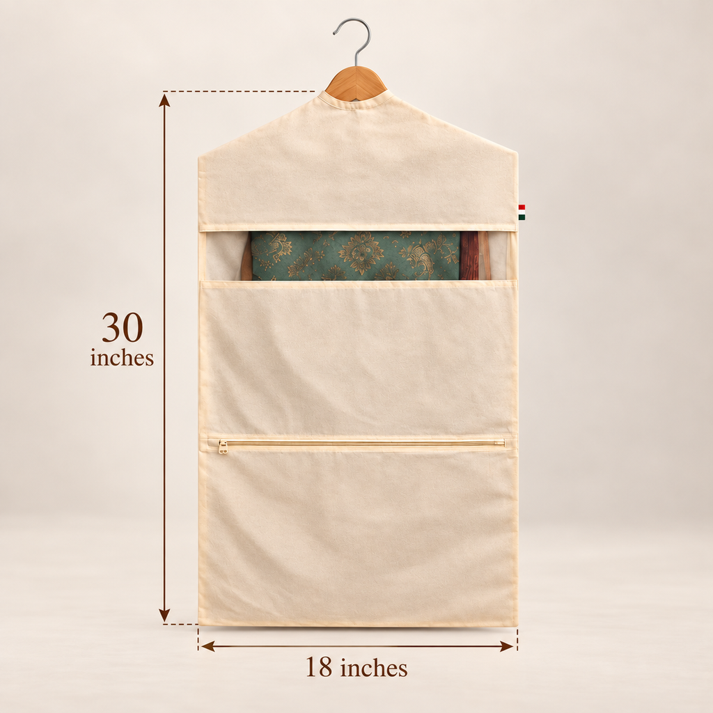 Cotton Saree Hanging Cover with Dual Pocket (Pack of 4) - 30" x  18"
