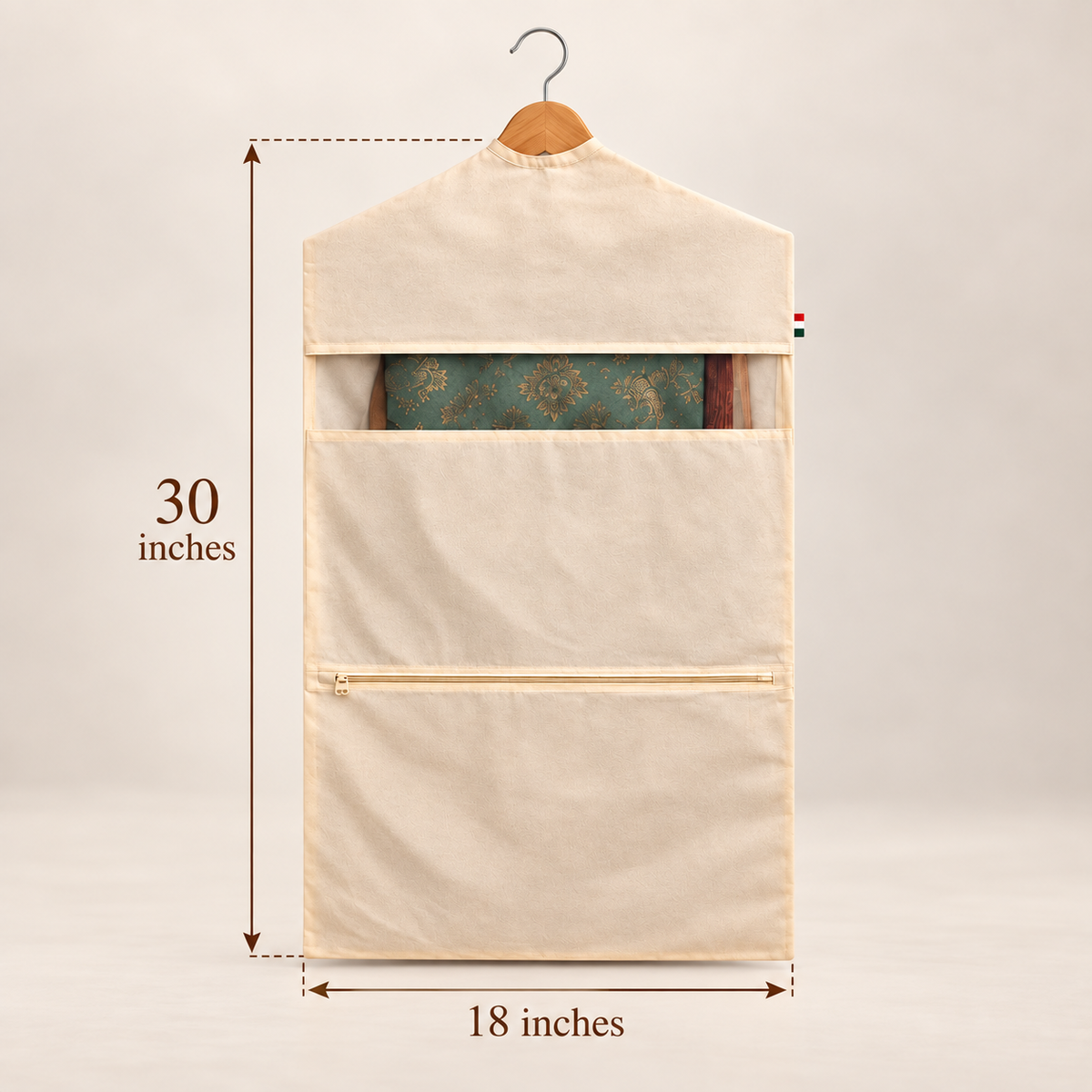 Cotton Saree Hanging Cover with Dual Pocket (Pack of 4) - 30" x  18"