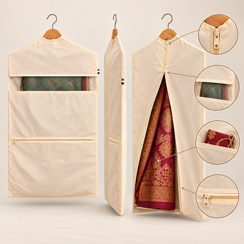 Cotton Saree Hanging Cover with Dual Pocket (Pack of 4) - 30" x  18"